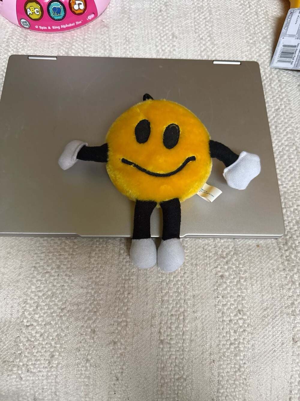 Vintage Yellow Smiley Face Plush Toy with Arms and Legs 6"